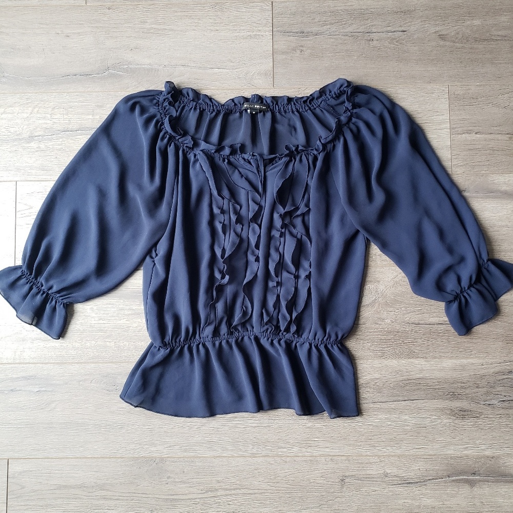 Navy Ruffled Blouse